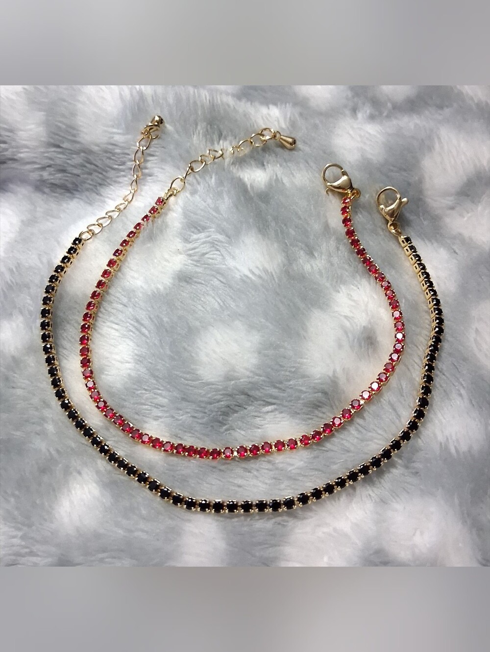 Dainty Red & Black Gold Tennis Bracelet Bundle